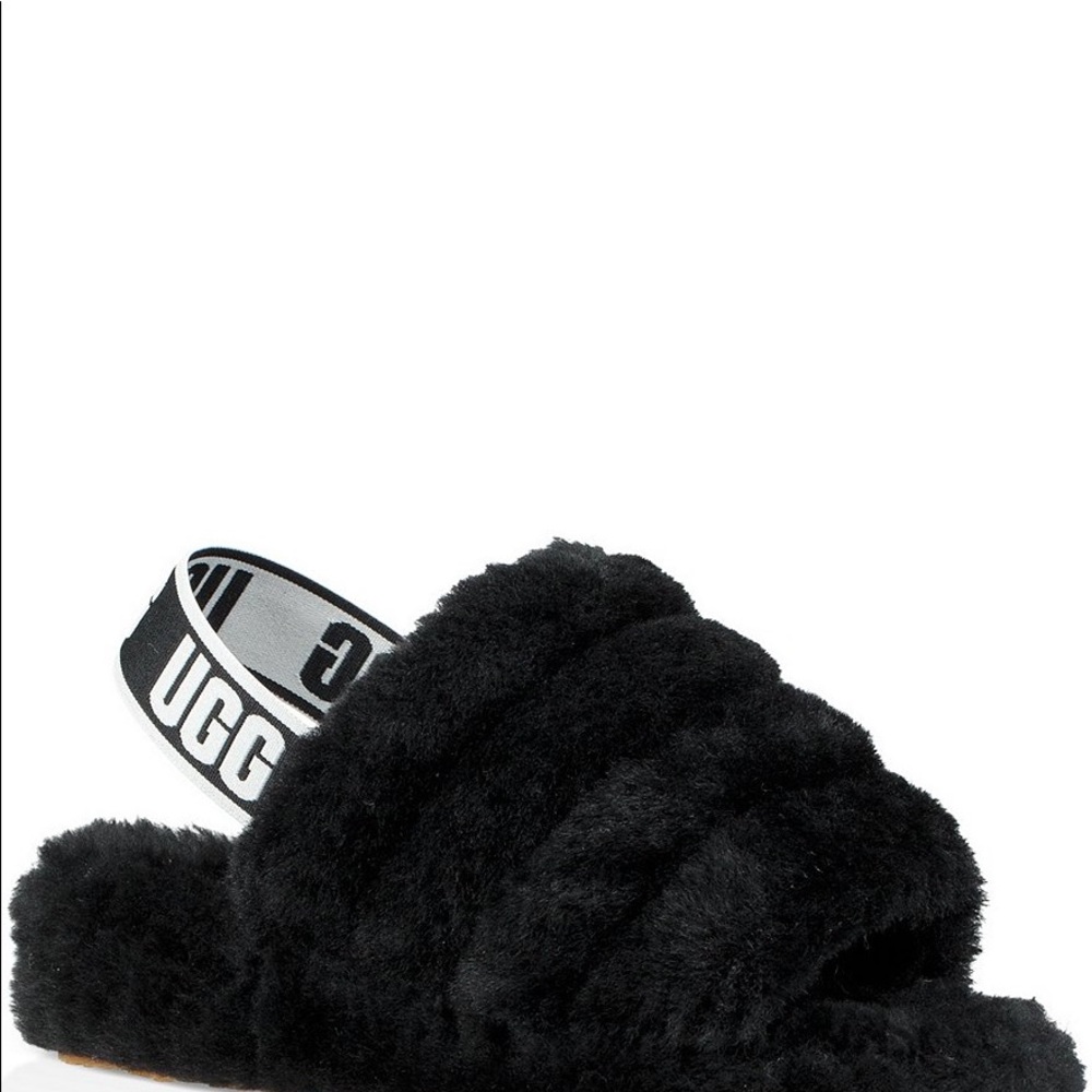 UGG Fluff Yeah Black Fur Slides Size 11